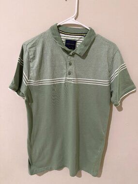 Stitches & Rivets Men's Polo Shirt Green Textured Knit Striped Short Sleeve